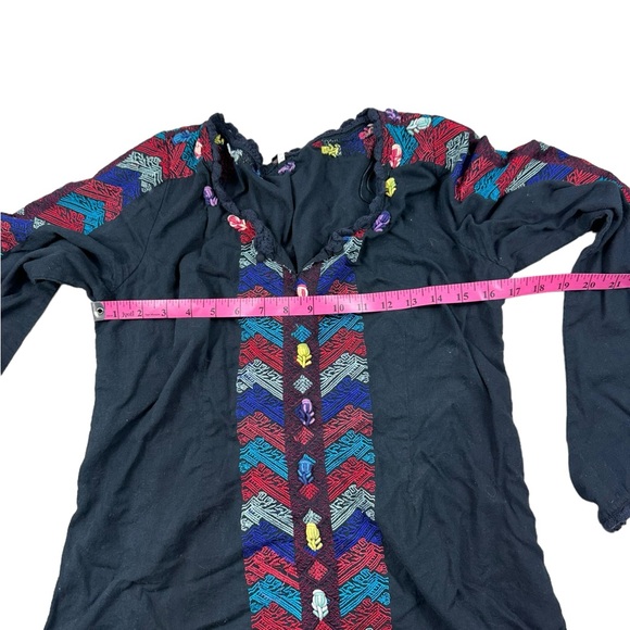 FREE PEOPLE: Misty Meadows Black Embroidered Boho Festival Mini Dress -Size 12 - Picture 7 of 11
